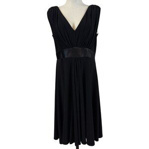 Jessica Howard Black Sleeveless Dress With Satin Waistband & V-Neckline Womens S